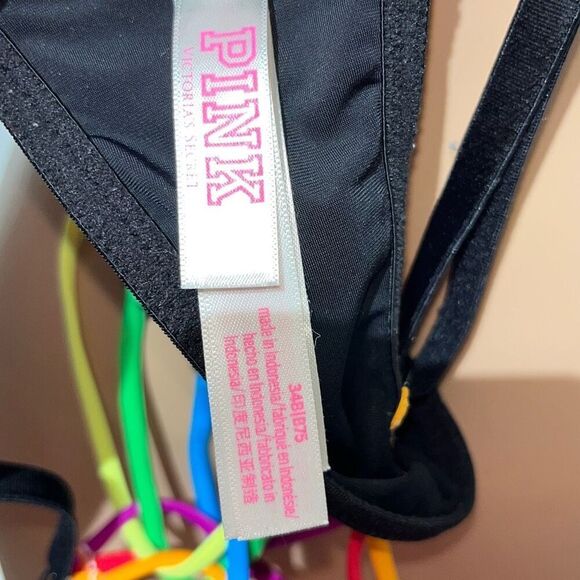 PINK Victoria's Secret Women's Black Rainbow Cross Strap Back Bra Size 34B - Picture 7 of 10